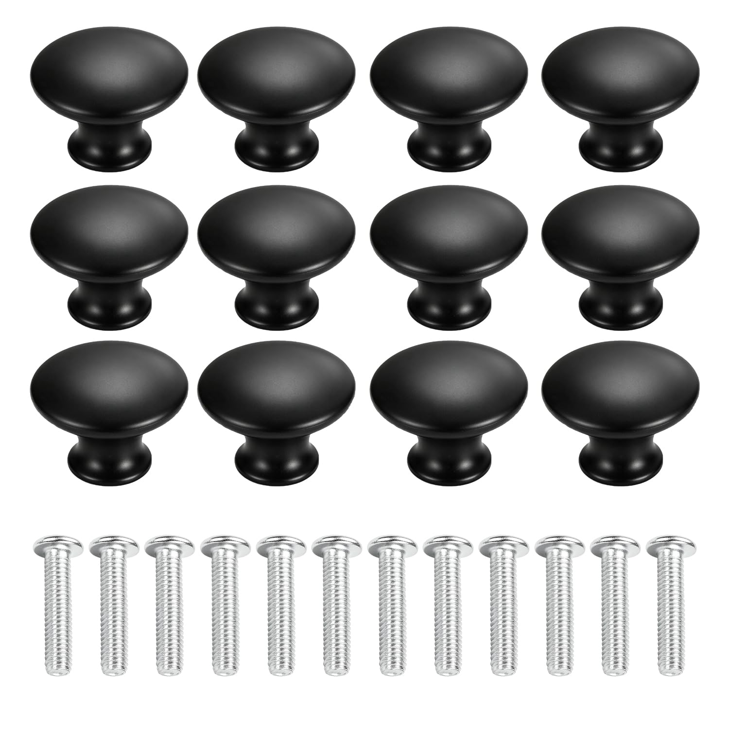 HIVTE 12Pack Stainless Steel Cabinet Handles Large Single Hole Drawer Knobs with Screws, Kitchen Cupboard Handles Wardrobe Door Handles Drawer Handles Black Furniture Pull Knobs
