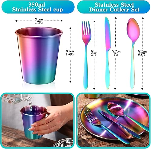 Miniatura 3 de Honeydak El kit de vajilla de 36 piezas de acero inoxidable incluye juego de 6 platos, tazones, cucharas, tenedores, cuchillos, cubiertos para