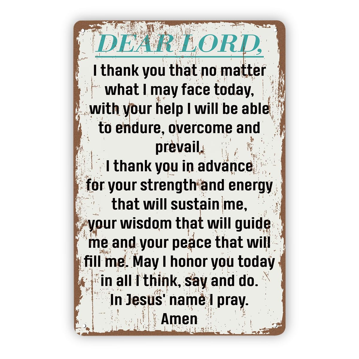 Dear Lord Prayer Christian Tin Sign, 7.9x11.8in Faith