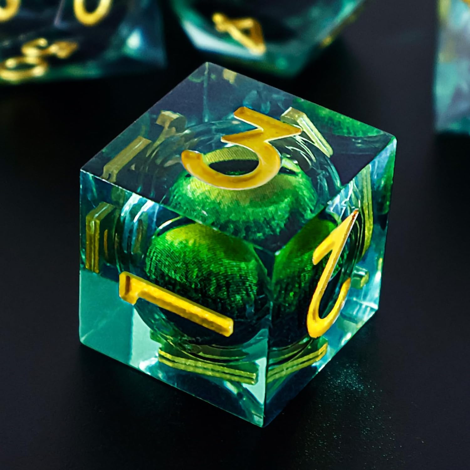 DND Resin Dice Dragon Eye Liquid Core Dice Set Sharp Edged Dice Set with Box, Dungeons and Dragons Polyhedral Dice, D&D RPG Role Playing Games (Green)