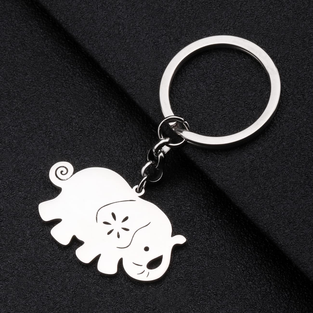 BONSNY Stainless Steel Cute Wild Elephant Keychain Keyring Jewelry Gift for Women Car Keys Purse Backpacks Accessories Charm image 5