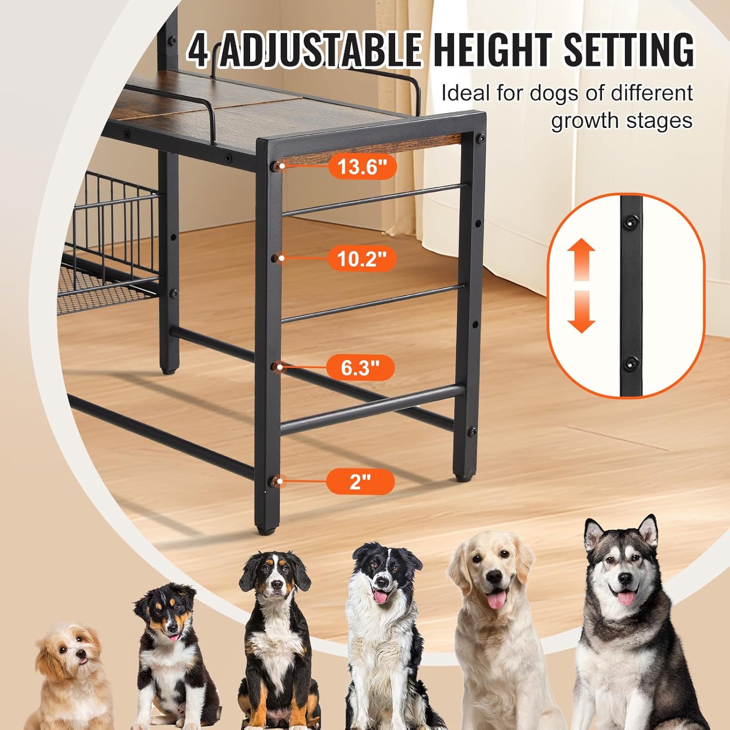 VEVOR Pet Feeding Station with Storage, 4 Height Adjustable Elevated Dog Bowl, Dog Bowls Stand with Toy Bin Basket, Raised Feeding Station Cabinet, Pet Storage Organizer for Large Medium Small Dogs