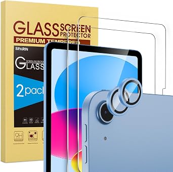 SPARIN 2+2 Pack Screen Protector for iPad A16 11th/10th Gen 11/10.9 | Tempered Glass + Camera Lens Protector Full Protection, Case Friendly, Anti Scratch, Apple Pencil Compatible-Blue