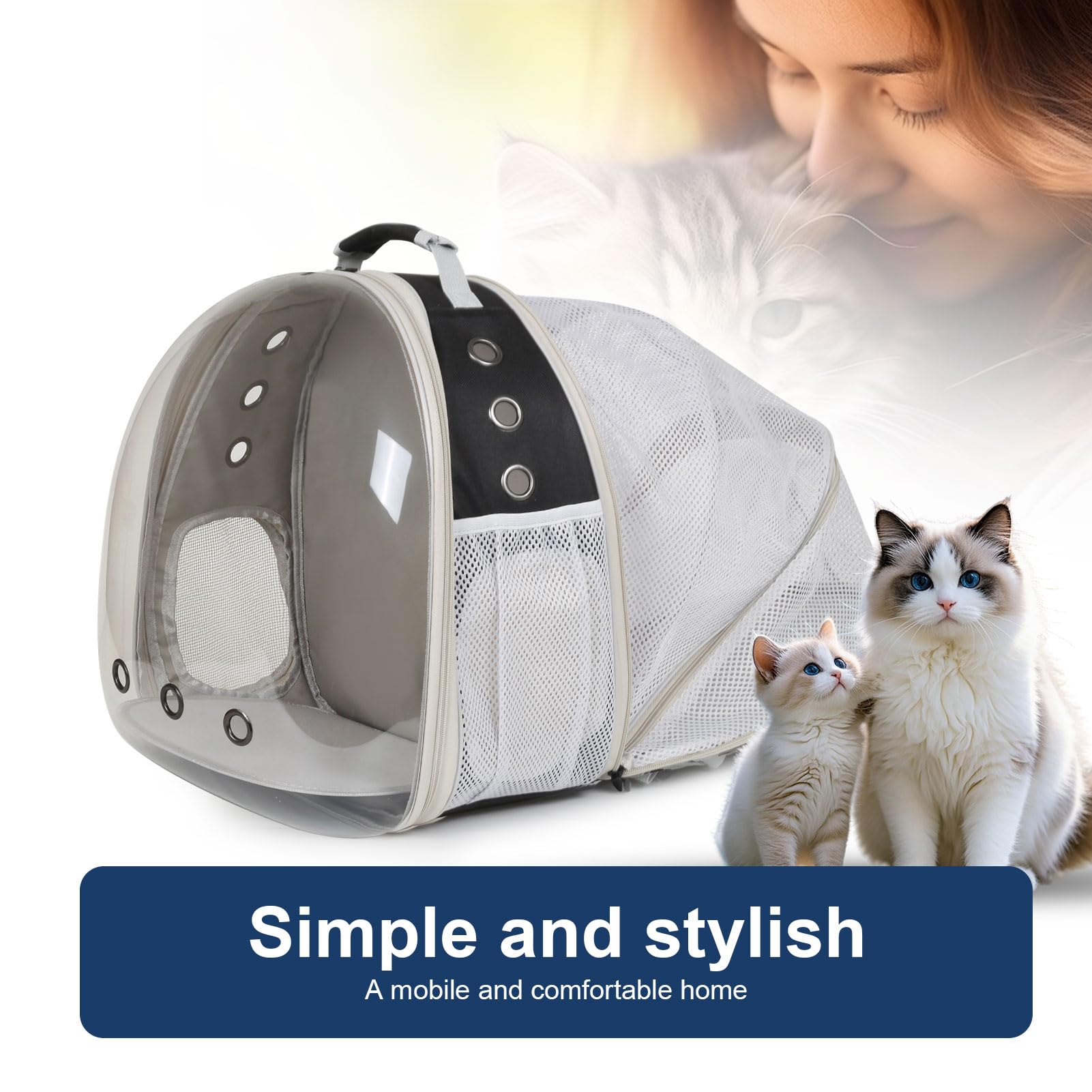 Sac à dos extensible en maille entièrement respirante pour chat et petit chien jusqu'à 5,4 kg, approuvé par les compagnies aériennes pour la randonnée, la marche, le camping