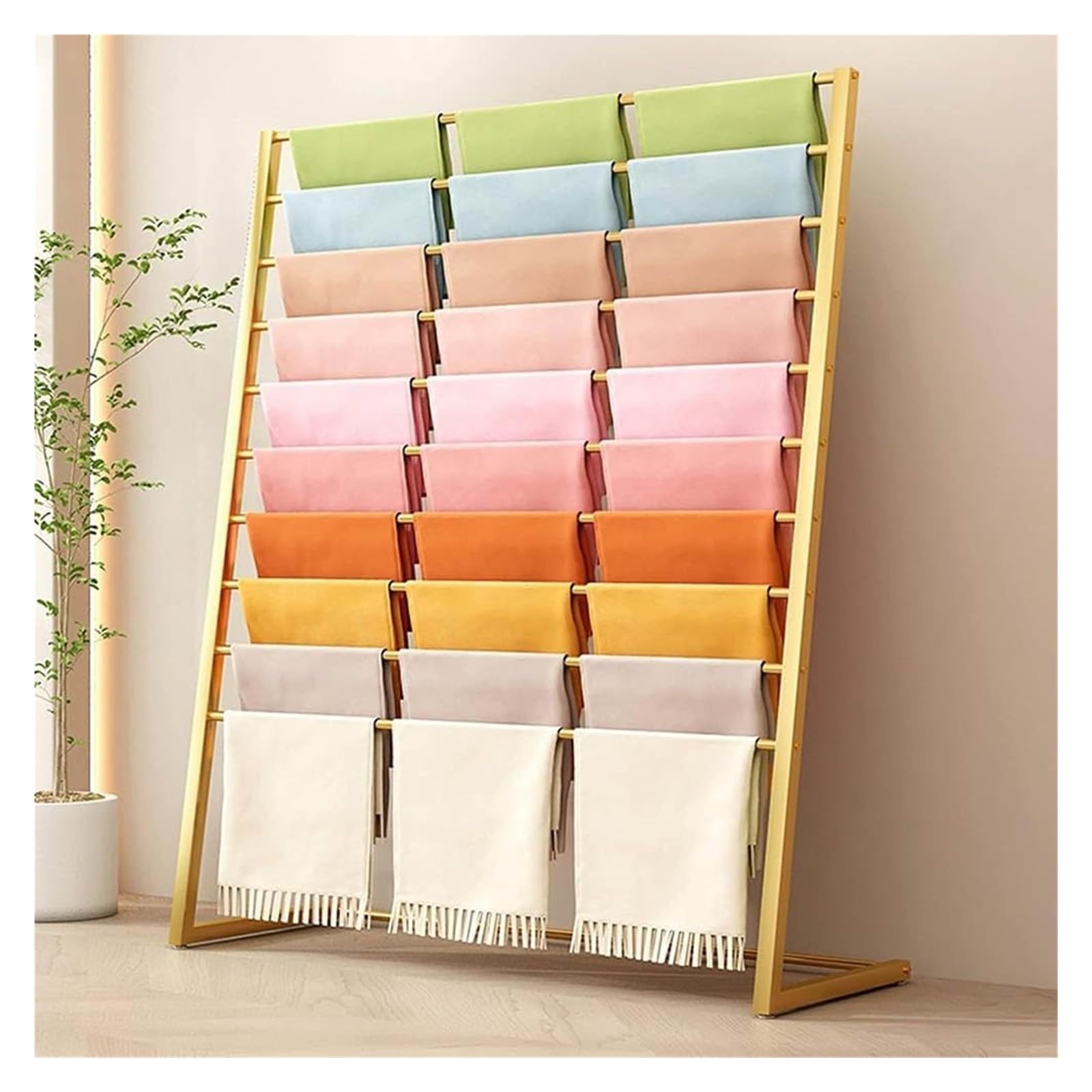 Appendiabiti autoportante in metallo, espositore per sciarpe, 10 ripiani, rimovibile, portatile, organizer per abbigliamento commerciale, per scialle, hijab, pantaloni di seta, abbigliamento
