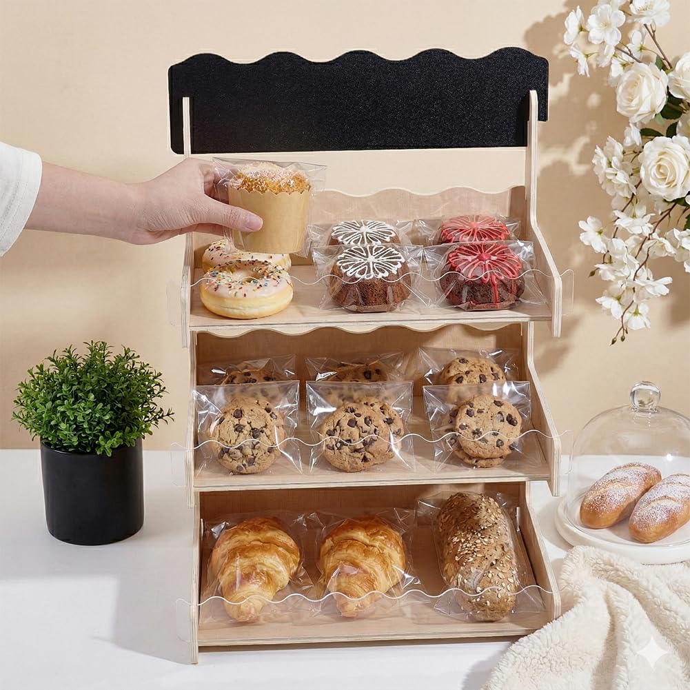 NBEADS Supporto Espositore Per Biscotti Adatto A Pasticceri E Venditori, Ripiano Espositore In Legno A 3 Livelli Per Banconi Negozio, Organizzatore Per Dolci E Snack, 33,6x26,5x42,9 Cm