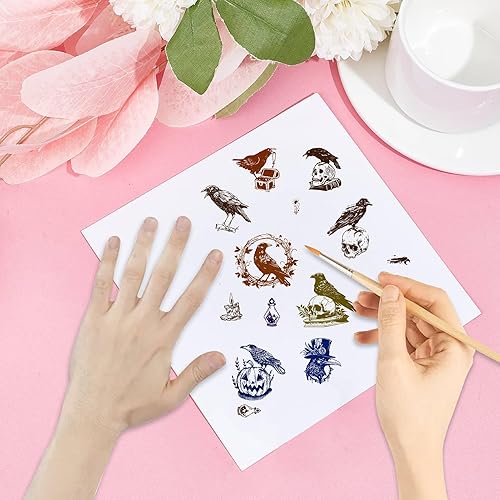 Miniatura 4 de CRASPIRE Sello de goma transparente de calavera de cuervo, calabaza, Halloween, cuervo, vintage, transparente, sellos de silicona para diario,