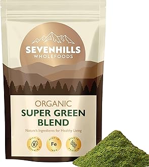 Sevenhills Wholefoods Organic Super Greens Blend 200g with Spirulina, Chlorella, Wheatgrass, Barley Grass | Supports Skin, Immunity & Reduce Tiredness | 40 Servings | UK Made