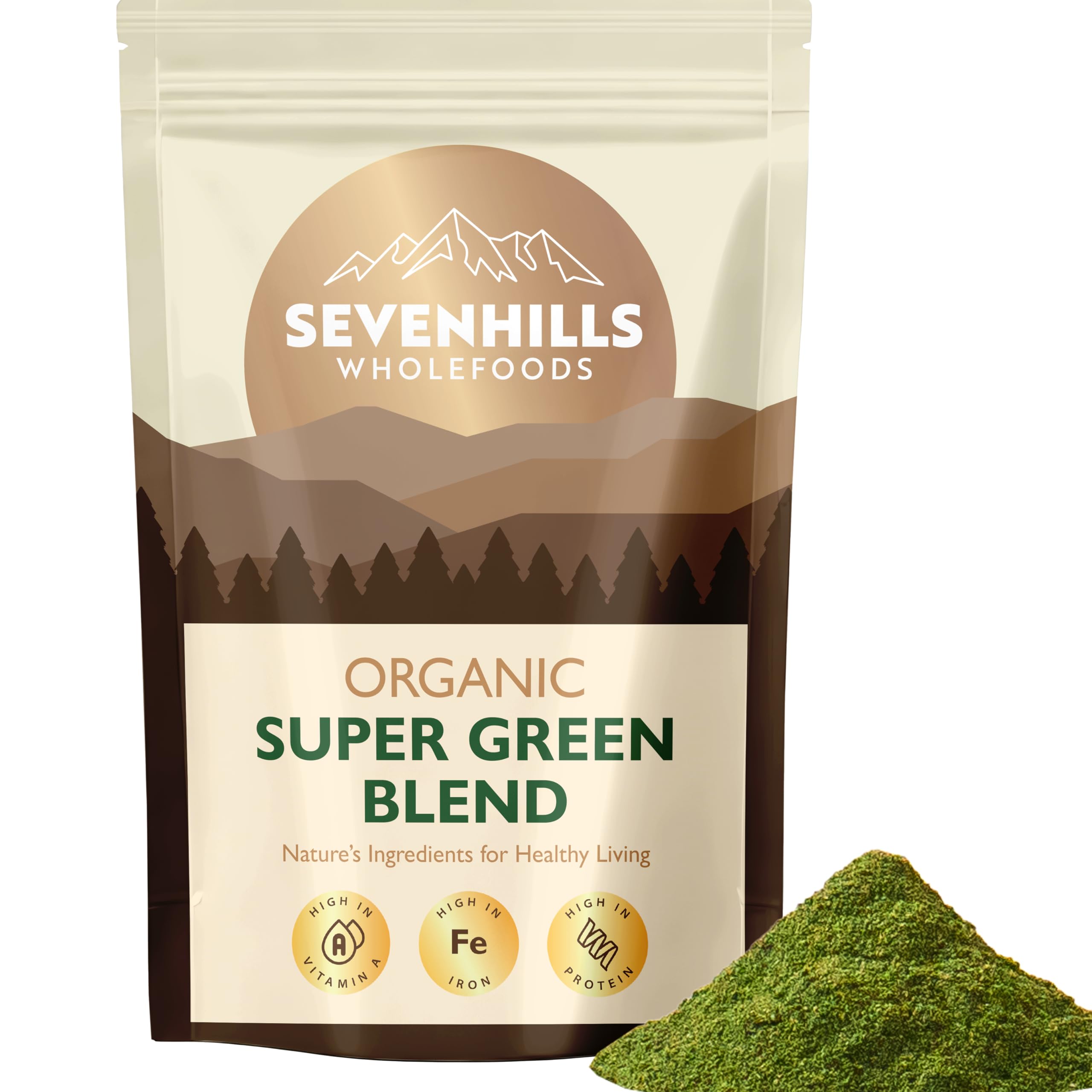 Sevenhills Wholefoods Organic Super Greens Blend 200g with Spirulina, Chlorella, Wheatgrass, Barley Grass | Supports Skin, Immunity & Reduce Tiredness | 40 Servings | UK Made