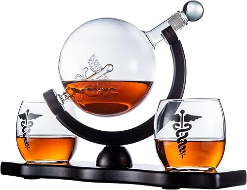 Miniatura 8 de Doctors Dr. & Healthcare Worker Gifts Men & Women - Decantador de vino y whisky con símbolo caduceo - Día del Padre - 25.4 fl oz Idea de regalo para