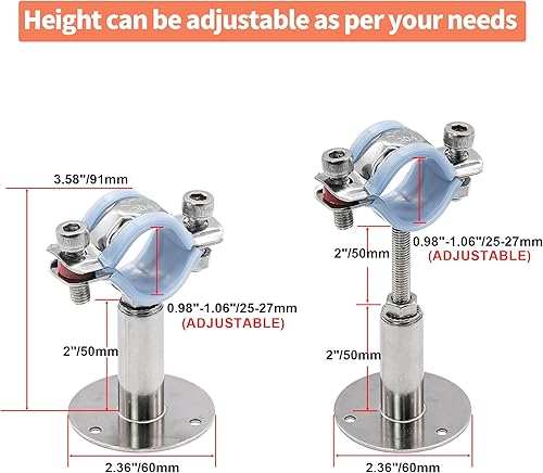 Miniatura 2 de AKIHISA Gancho de anillo de soporte de tubo de montaje en pared de 1 pulgada, paquete de 2 abrazaderas de soporte de tubo ajustable de acero