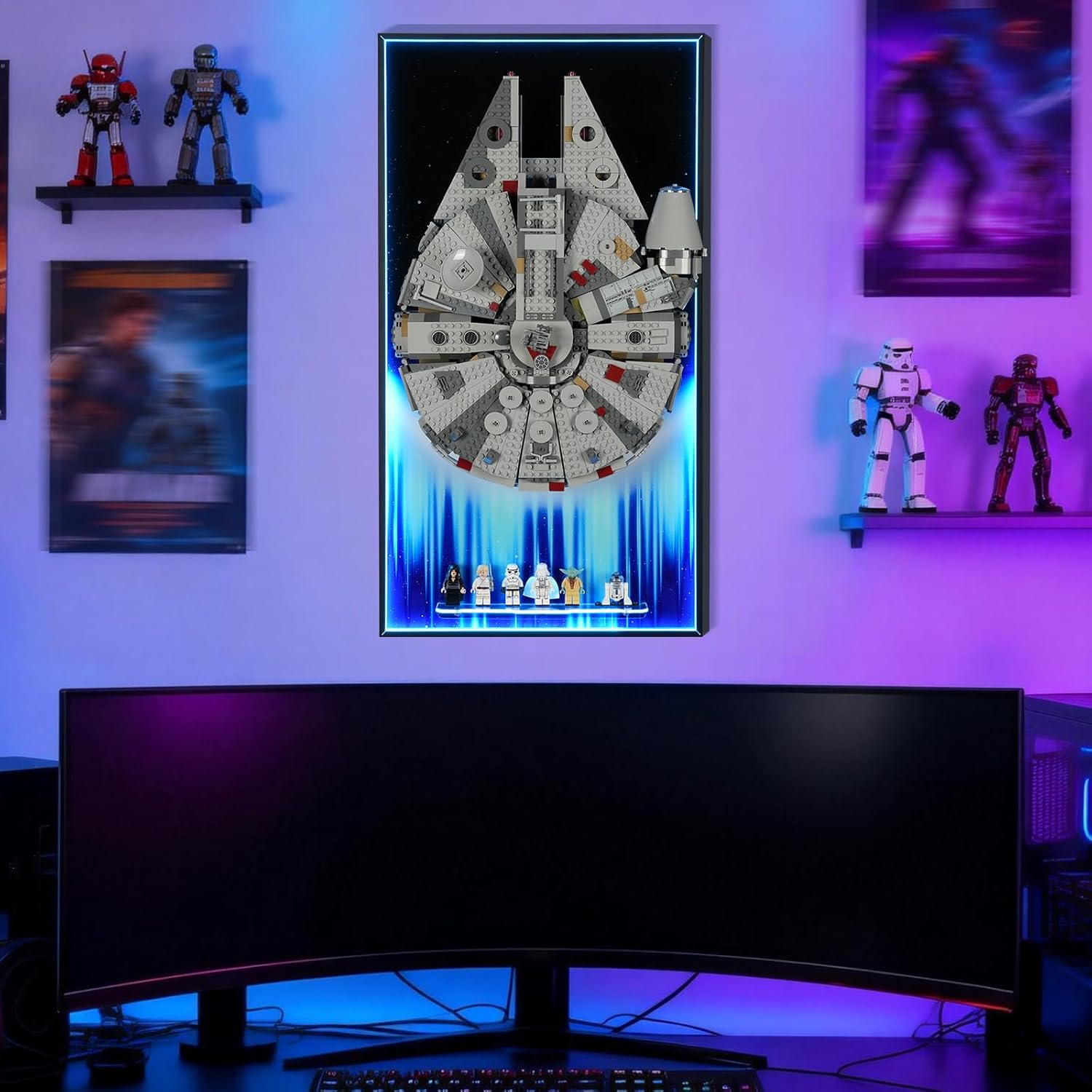 Led Light Display Wallboard Compatible with Lego Star Wars 75257 Millennium Falcon, Upgraded Wall Mounted Display with Remote Control, Adult Collectibles & Ideal Gift for Fans (Board Only)