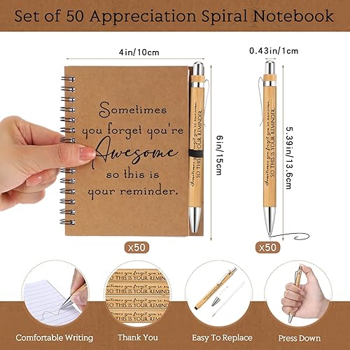 Miniatura 9 de Honoson Juego de 30 cuadernos en espiral, regalos de agradecimiento para empleados, diarios inspiradores con bolígrafos de bambú retráctiles, bloc