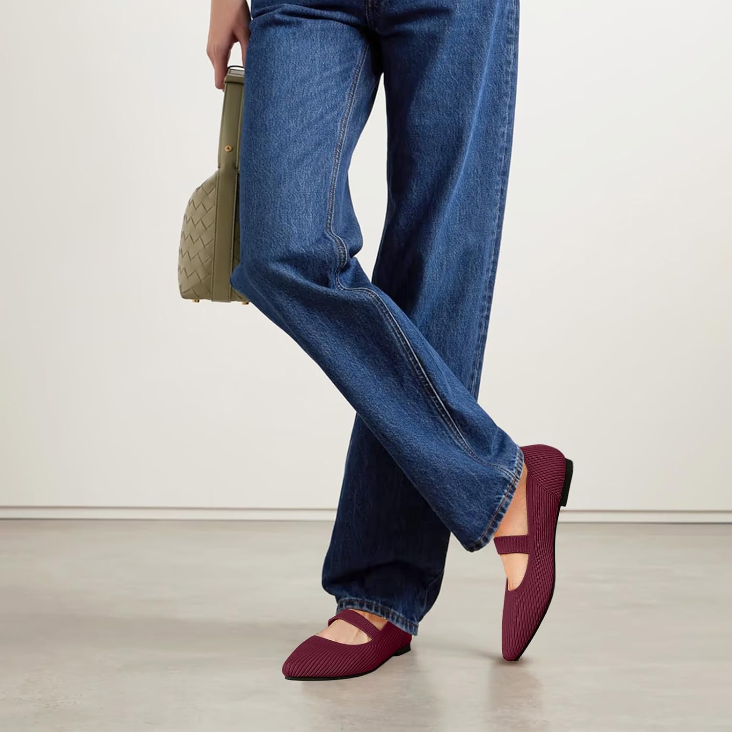 Women's Flats Shoes Pointed Toe Knit Washable Ballet Comfortable Dressy Mary Jane Flat - Image 3