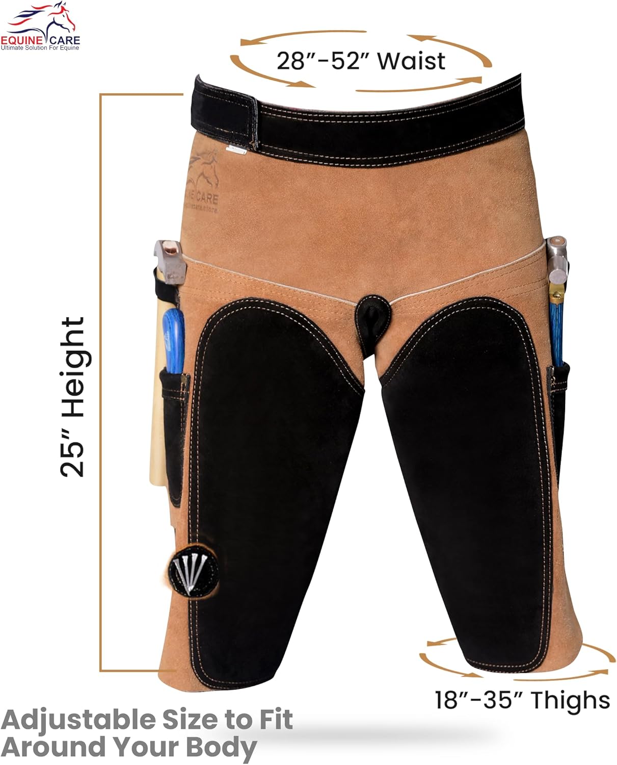 Equine Care Professional Farrier Apron - Premium Leather Farrier Chaps with EVA Foam Padding, Adjustable Ergonomic Fit, 2 Hoof Knife Pockets & 2 Nail Magnets, for Hoof Trimming & Horseshoeing Tasks.