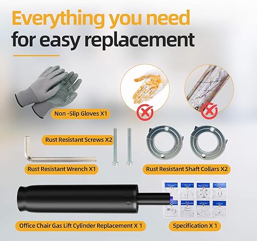 Miniatura 4 de MASTERY MART Kit de repuesto de cilindro de gas para silla de oficina, pistón neumático hidráulico resistente de 6 pulgadas, capacidad de 1000