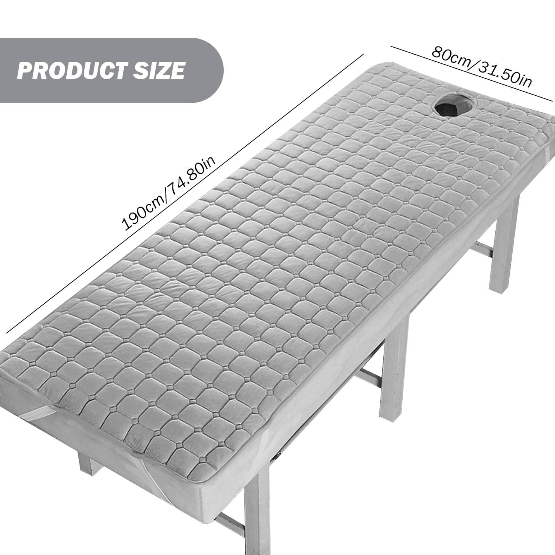 Cuscino per lettino da massaggio con foro, topper in schiuma per letto ciglia, 80 x 190 cm, fogli antiscivolo, cuscinetto in fibra di poliestere per massaggi, SPA, salone - grigio