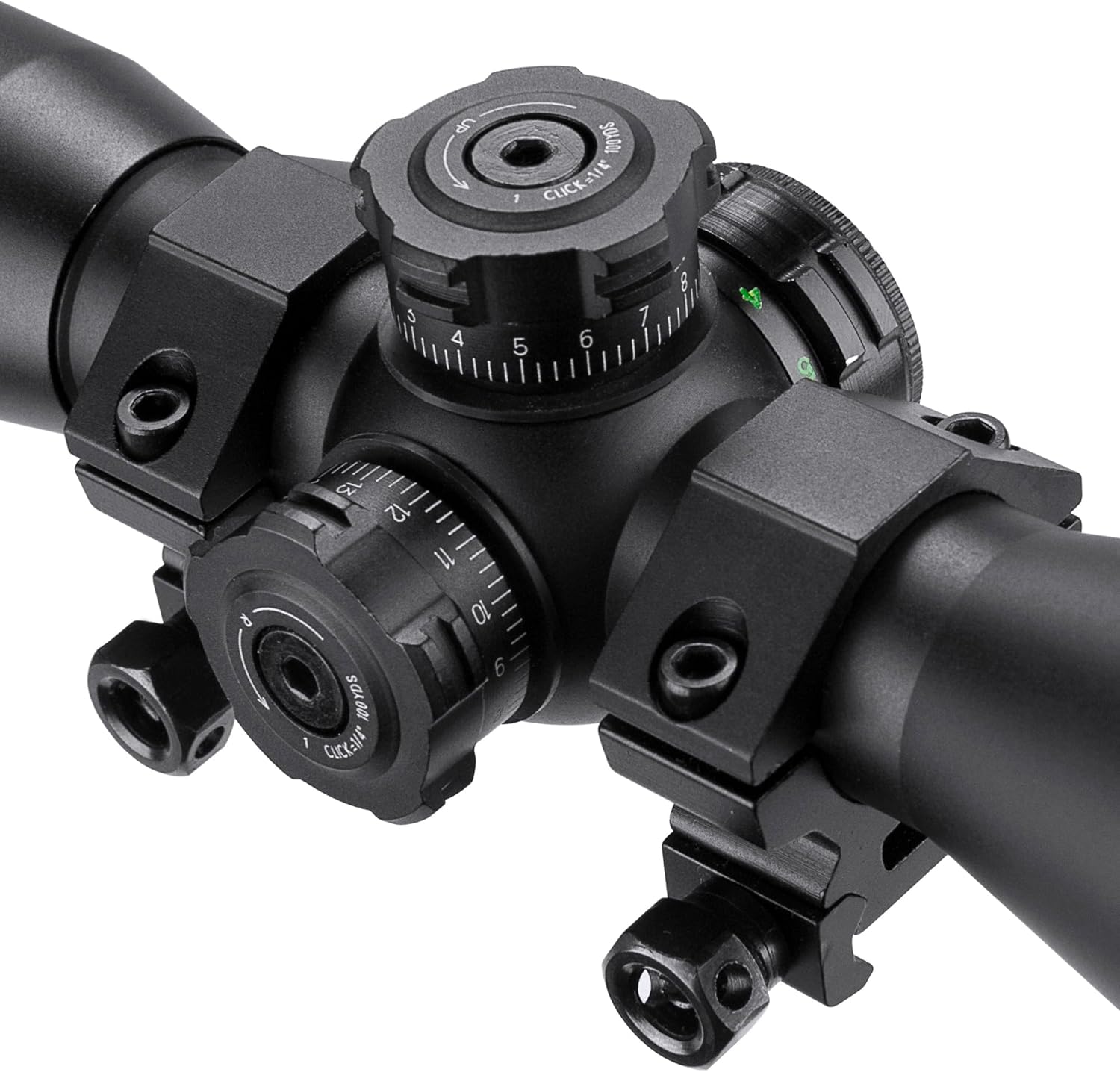 Barska Compact Rifle Scope with Red/Green Illuminated Mil-Dot Reticle – Side Rheostat, Sunshade, Flip-Up Caps, External Turrets, Waterproof/Fogproof