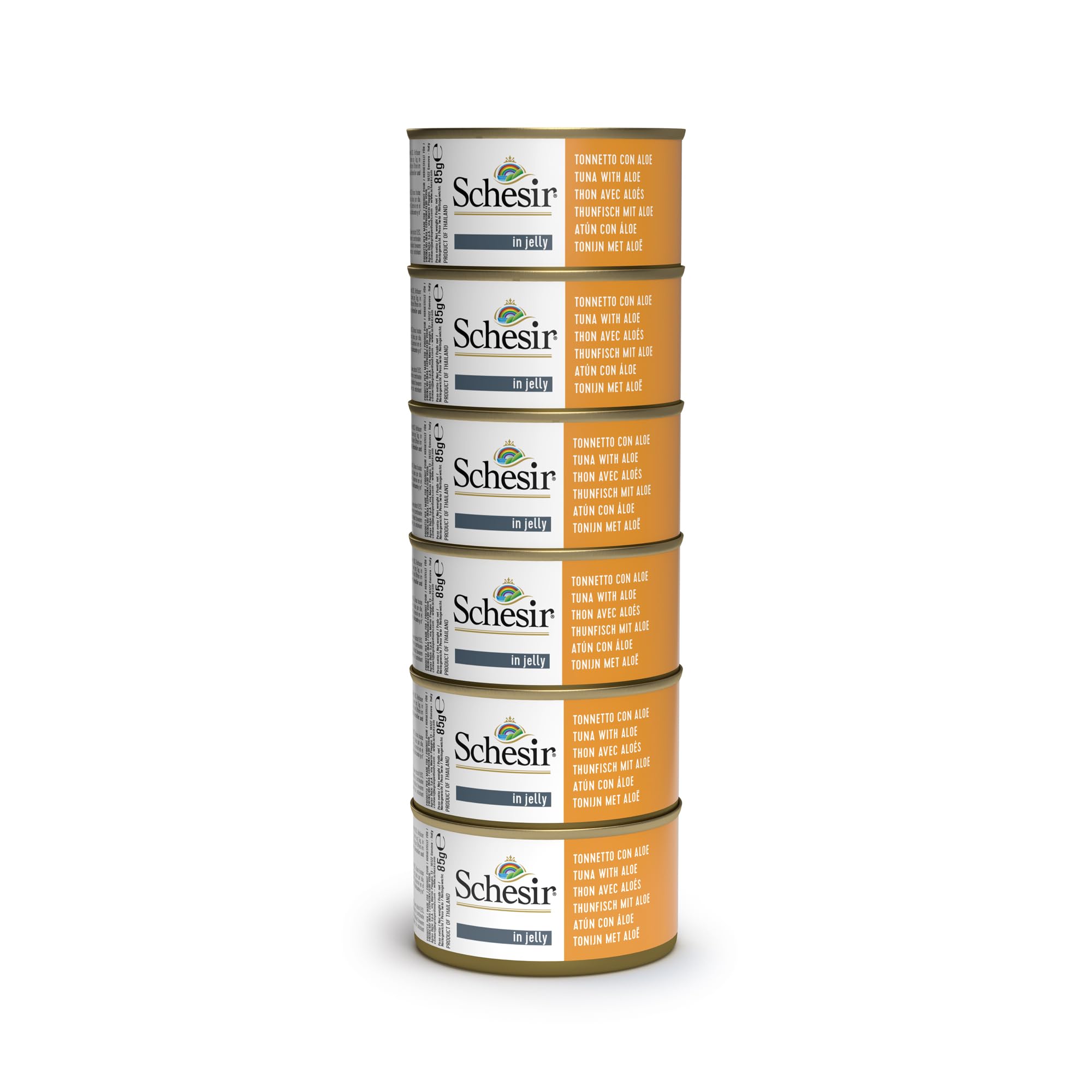 Schesir, Cibo Umido per Gatti Adulti, Tonnetto Aloe, in Filetti e Gelatina 100% naturale. Confezione da 6 lattine x 85gr