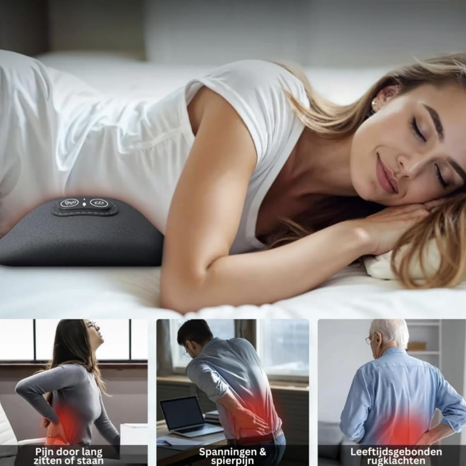 Dr. Vitalex OrthoFlex Pro 2025 - Masajeador de espalda eléctrico con calor, vibración y soporte lumbar para el dolor de espalda y alivio de la columna vertebral, ideal (negro)