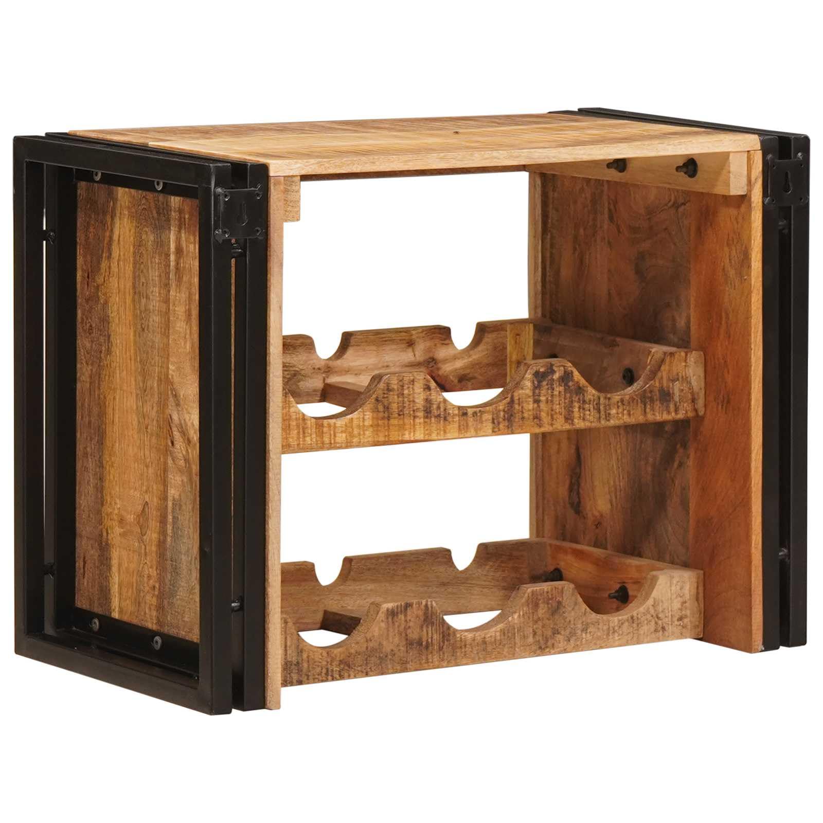 Regał na wino montowany na ścianie z litego drewna mango, do jadalni, 100 x 45 x 33 cm, w kolorze brązowym, z przemysłowym wzornictwem i stabilną żelazną konstrukcją do przechowywania