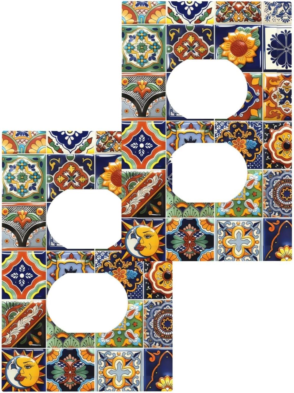 Decorative Light Switch Cover Talavera Tiled Patterns 1 Gang Wall Plate Cover Single Duplex Outlet Covers Switchplate Electrical Faceplate for Bathroom Bedroom Decor(2pack)