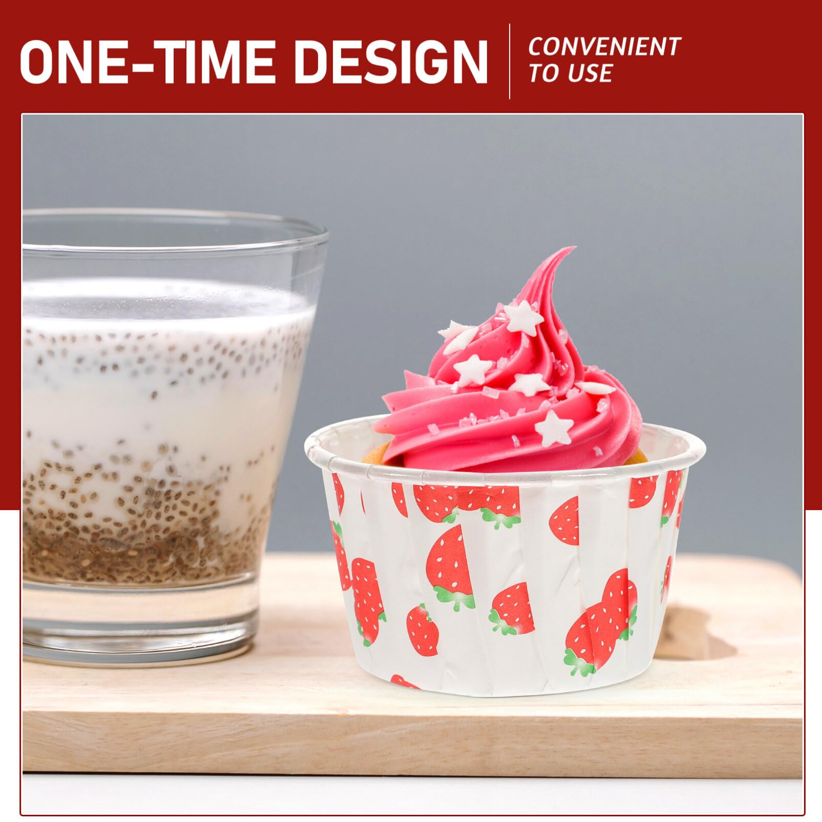 Operitacx Cupcake Cases for Baking 150 Pcs Muffin Case for Baking Muffin &, 100Pcs Strawberry Paper Disposable Cake Cups - Image 2