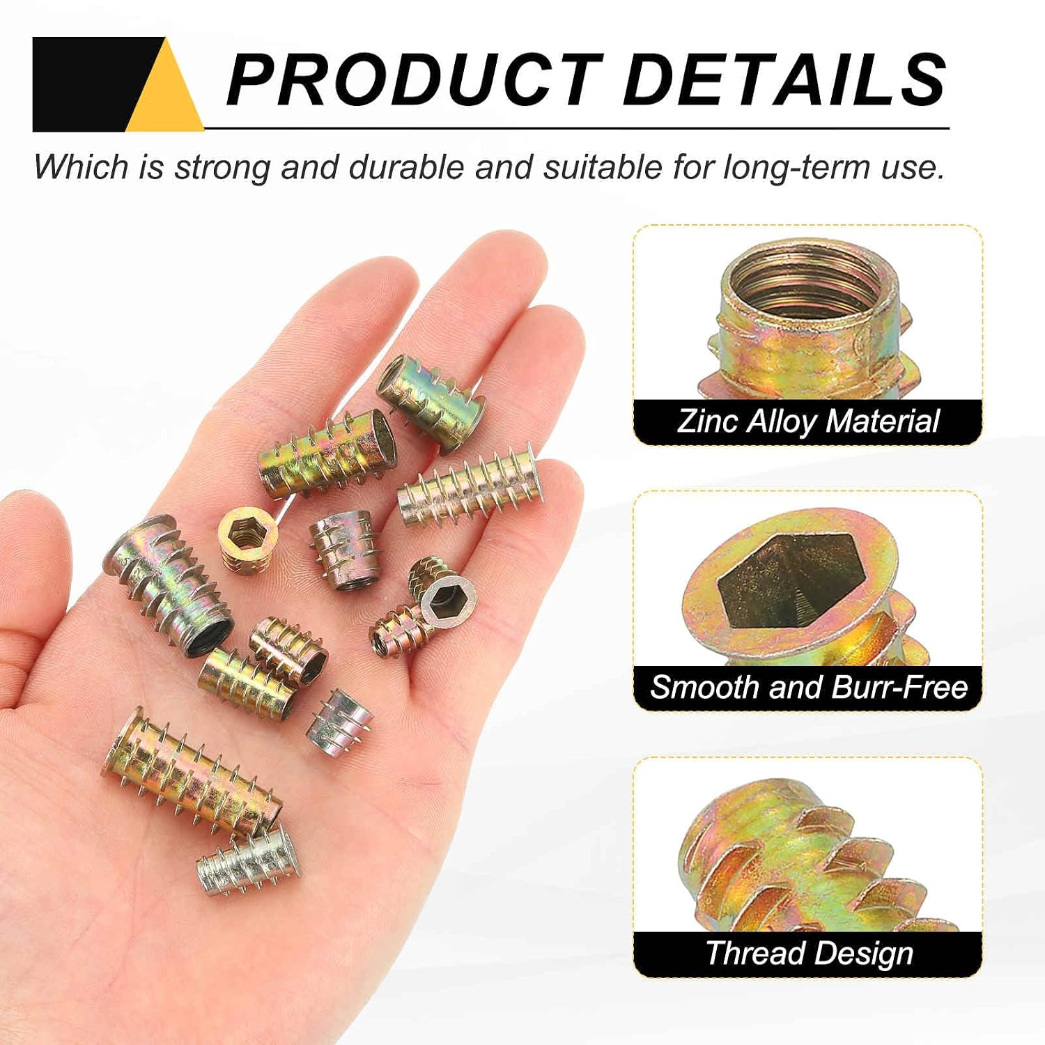 MECCANIXITY 18 Pcs Threaded Inserts for Wood, Zinc Alloy M8 Thread Inserts Nuts Hex Socket Drive Screw 20mm Length for Furniture, Cabinet, Tables and Chairs