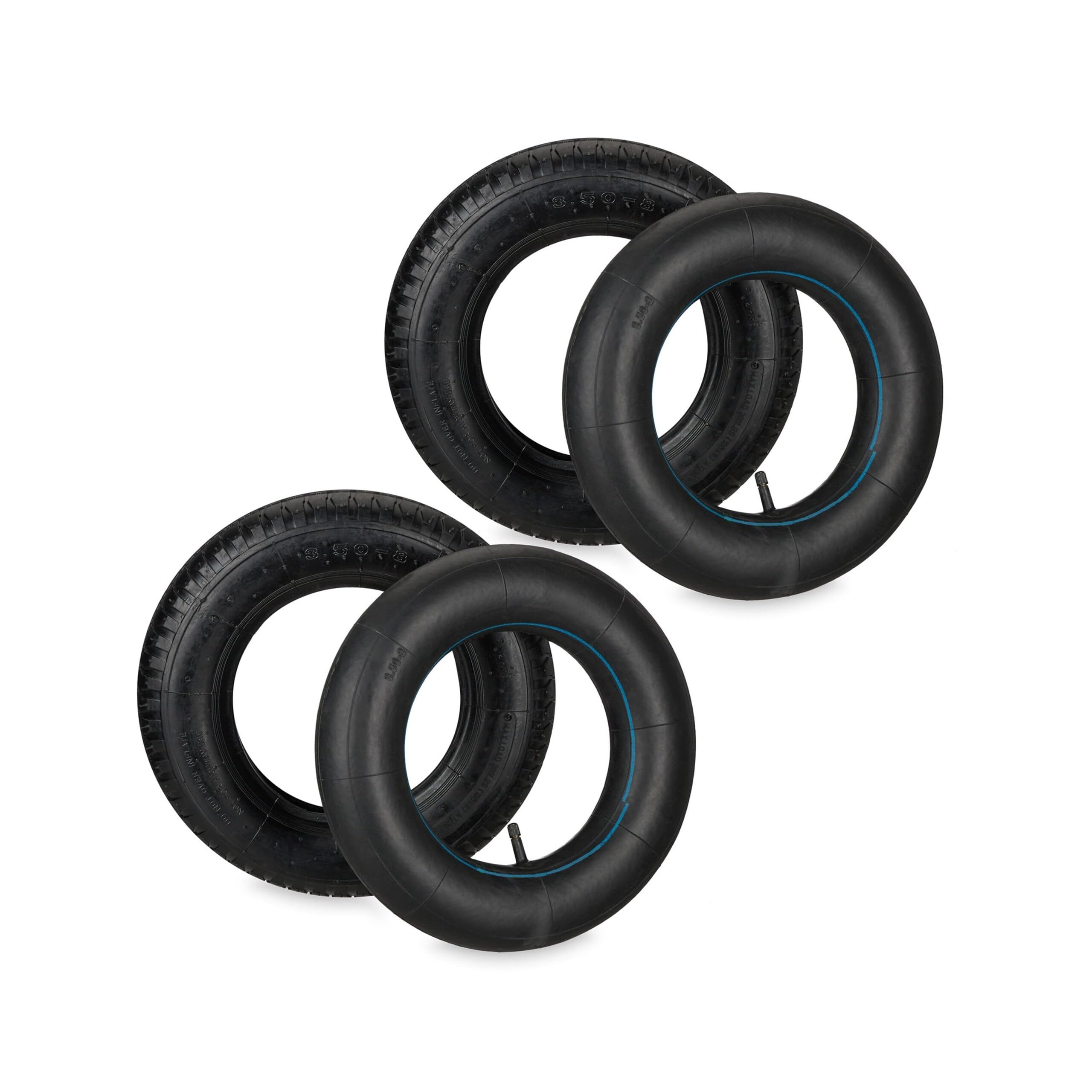 Relaxdays Roue brouette avec Chambre à air, Lot de 2 pneus Rechange 3.50-8 Pouces, pneumatiques, Jusqu’à 154 kg, Noire