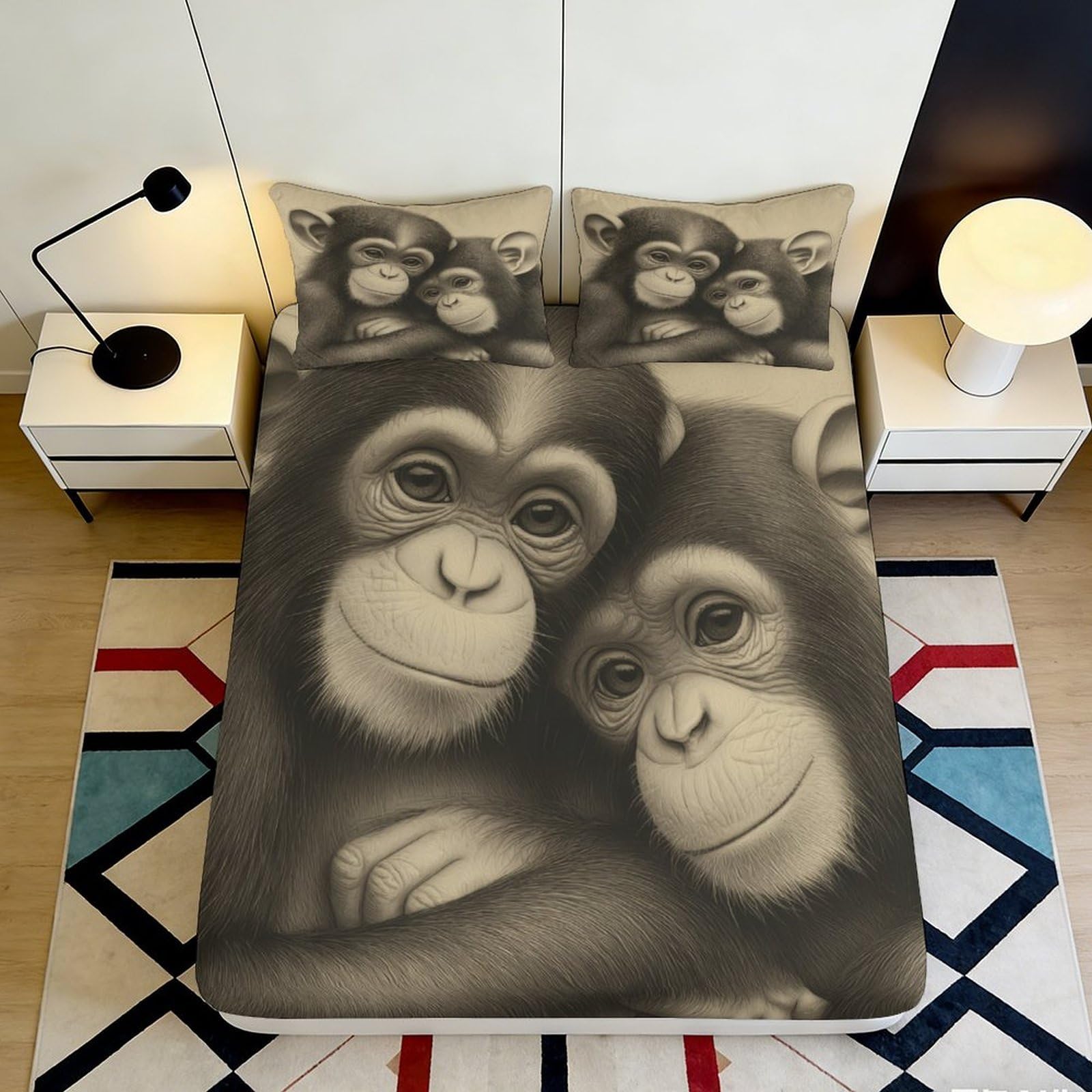 Pnayamiorkfel Style-7 3D Printed Cartoon Chimpanzee Fitted Sheet Microfiber Soft Animal Hug Mattress Cover For Bedroom Dorm Decor 90X200x25cm