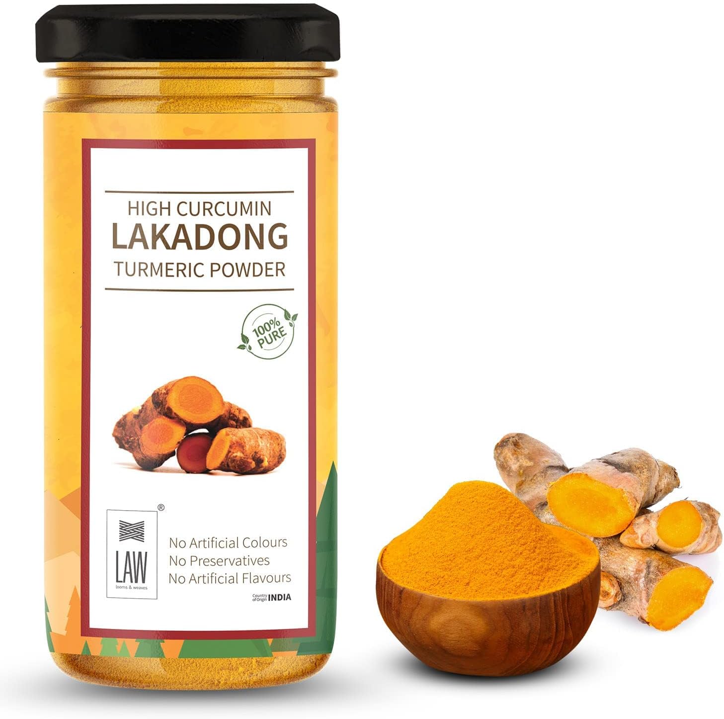 looms & weaves - High Curcumin Lakadong Turmeric Powder - Directly sourced from The Organic Farmers of Lakadong Village - East and West Jantia Hills of Meghalaya - 100 gm