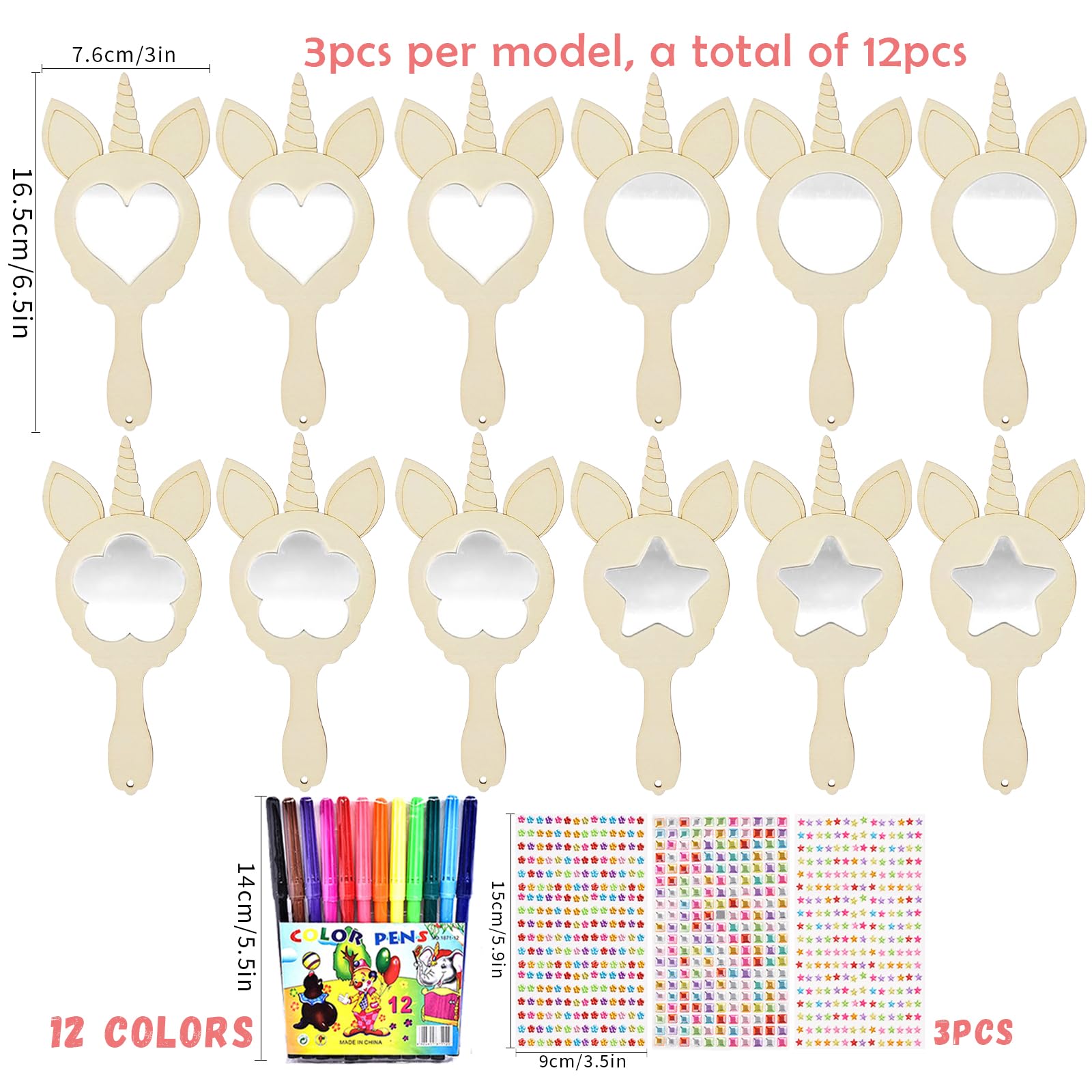 Lot De 24 Fers à Cheval En Bois – Formes Variées – Kit DIY Peinture – Crayons Et Strass Inclus – Anniversaire, Décoration