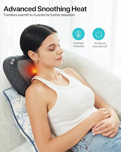 Miniatura 4 de ALLJOY Masajeador Shiatsu inalámbrico de cuello y espalda con calor relajante, almohada de masaje 3D recargable para aliviar el dolor muscular, uso