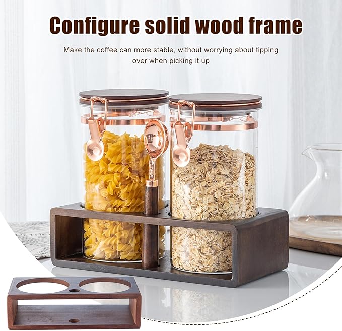Set de 2 Tarros de Vidrio para Café con Estante de Madera, 45 oz miniatura 6