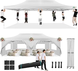 COBIZI 13x26 Pop Up Tent 13x26 Canopy with Sidewalls Heavy Duty Canopy Party Tent for Parties, Outdoor Wedding Large Event Tent Wind Waterproof UPF 50+ Ez Up in Garden Lawn with Roller Bag, White