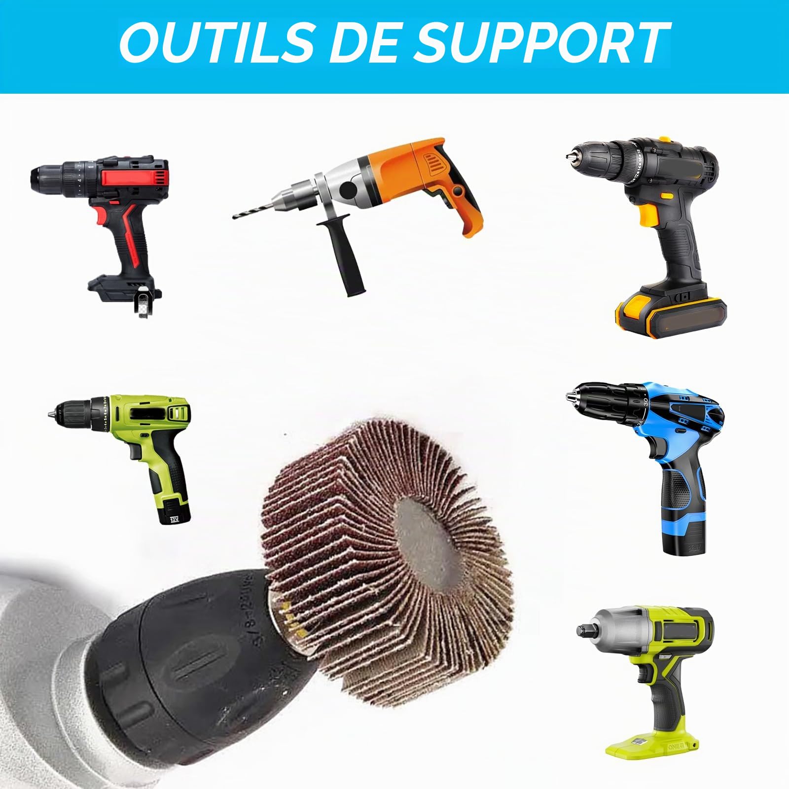 Lot de 32 roues à lamelles pour perceuse à lamelles grain 80 - Pour visseuse sans fil - Meuleuse droite - Disque de polissage pour dérouillage (8 diamètres/2 styles)