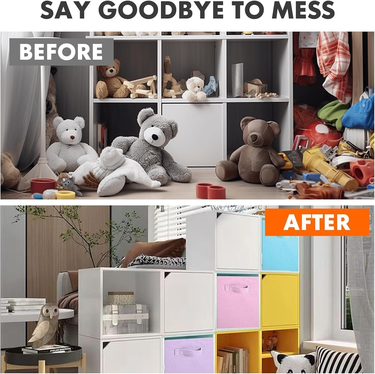 powerking Storage Box, 6 Pack Foldable Storage Cubes Storage Box Made of Fabric in Cube Shape, Rainbow Color