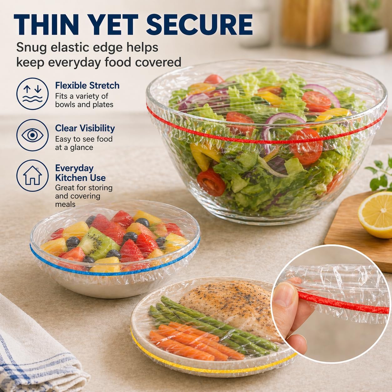 500PCS Plastic Bowl Covers for Food Storage: Clear Elastic Shower Caps for Sourdough Bread Proofing - Outdoor Dining Picnic Leftovers Meal Prep Wrap Alternative - Stretchable Bowls Plates Container