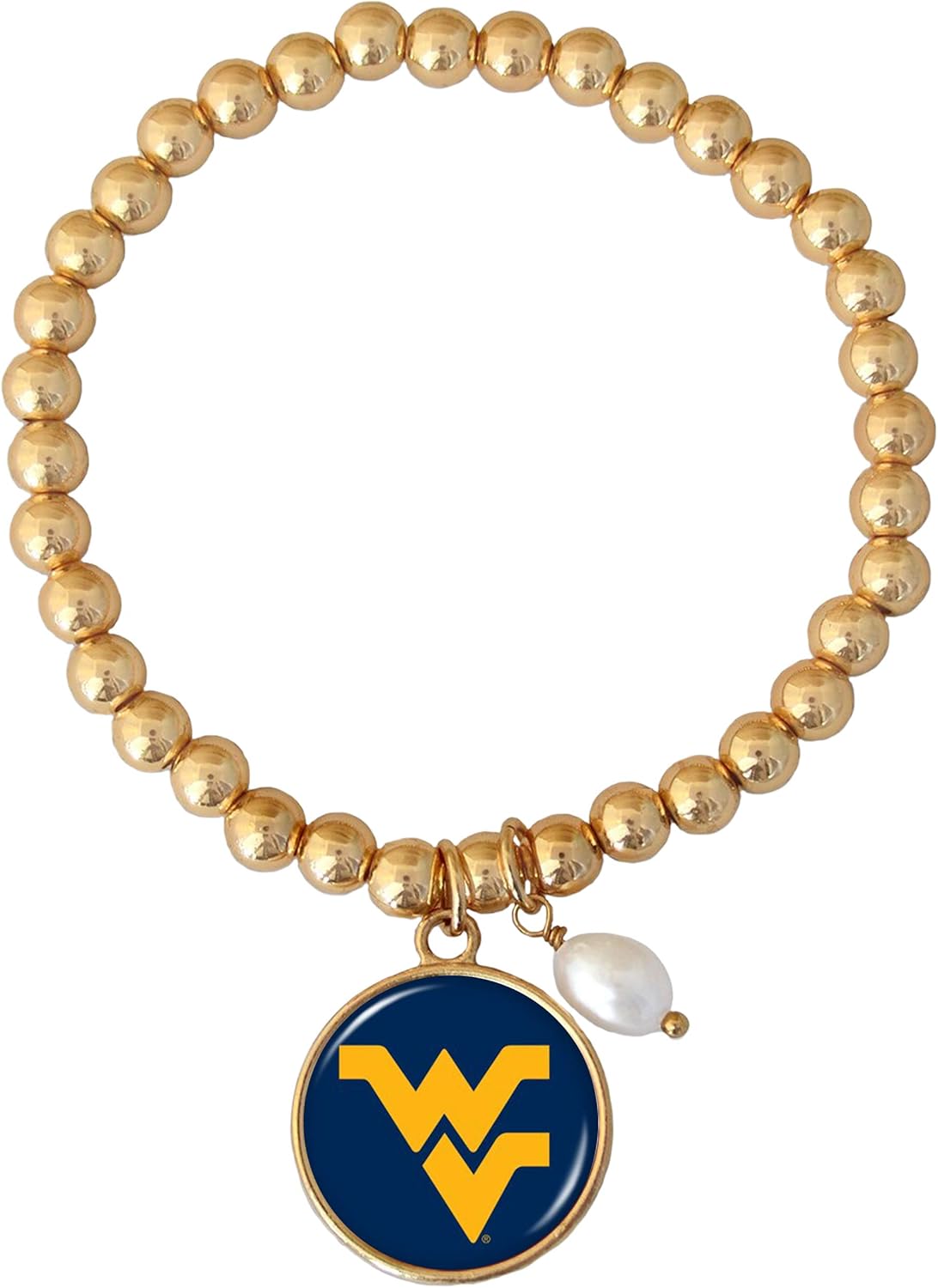 West Virginia Mountaineers Diana Gold and Pearl Stretch Bead Bracelet Jewelry WVU