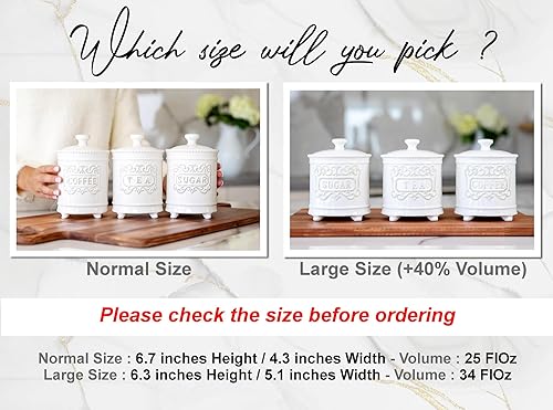 Miniatura 3 de Juego de 3 recipientes de cocina de cerámica elegantes de 25 onzas  Recipientes de almacenamiento de azúcar bellamente grabados para café, té,