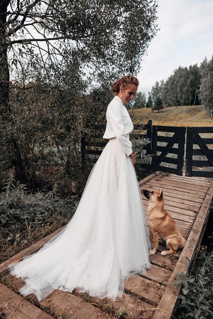 Bridal jacket for wedding dress ivory coat wool wedding cover up for bride modern top bridal bolero winter cropped wrap