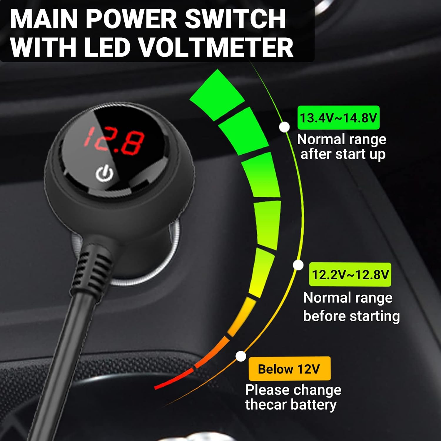 200W Cigarette Lighter Splitter, Qidoe 12V/24V 3 Sockets 4 Ports DC Car Charger with Cigarette Lighter Function and QC 3.0 & 18W USB C Outlets, LED Voltmeter Power Switch Car 12V Splitter Adapter