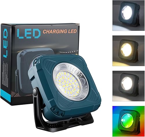 Miniatura 2 de Luz de trabajo recargable multifuncional, luz LED de inundación portátil de 1000 LM con soporte magnético, luz natural blanca amarilla impermeable,