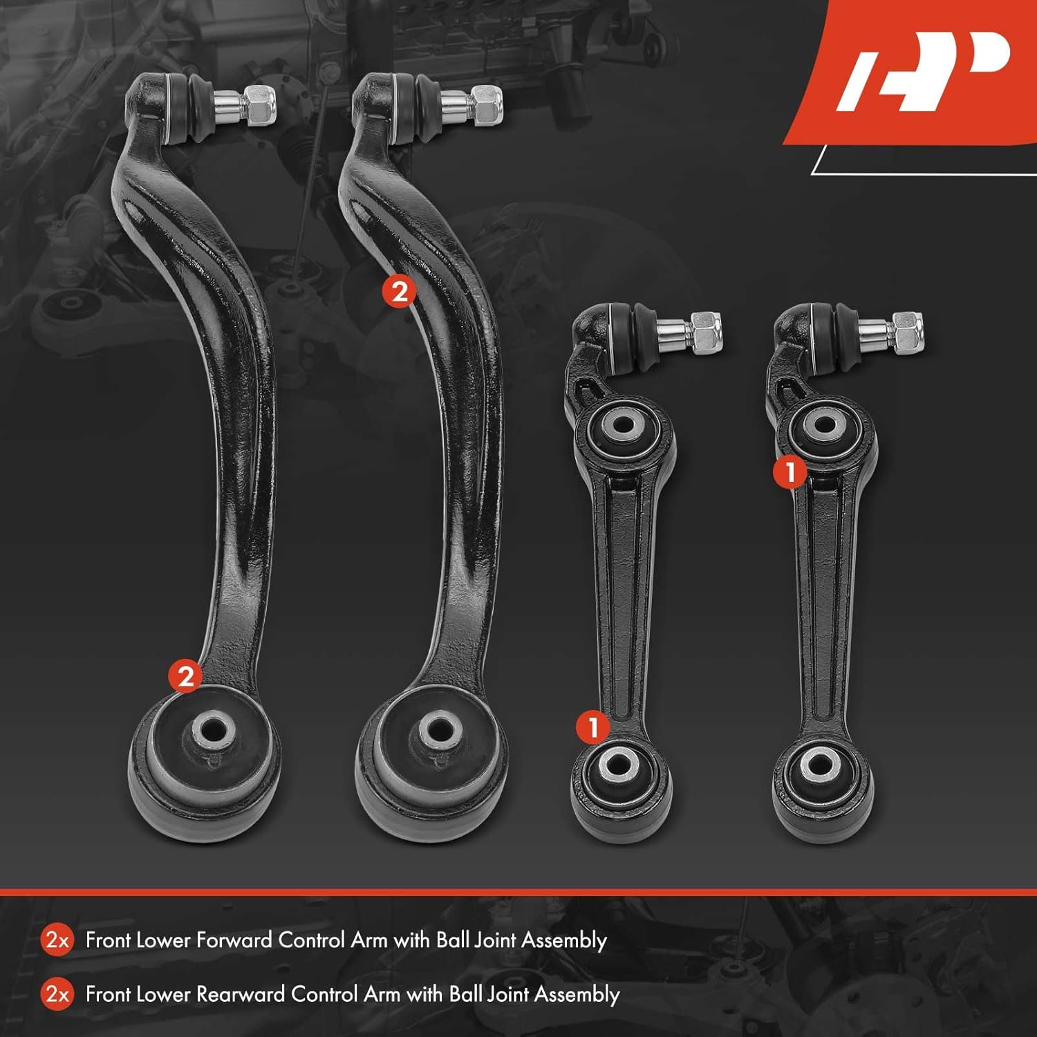 A-Premium Set of 4, Front Forward & Rearward Lower Control Arm, with Ball Joint and Bushing, Compatible with Ford Fusion 2006-2007 & Mercury Milan 2006-2007 & Mazda 6 2003-2008