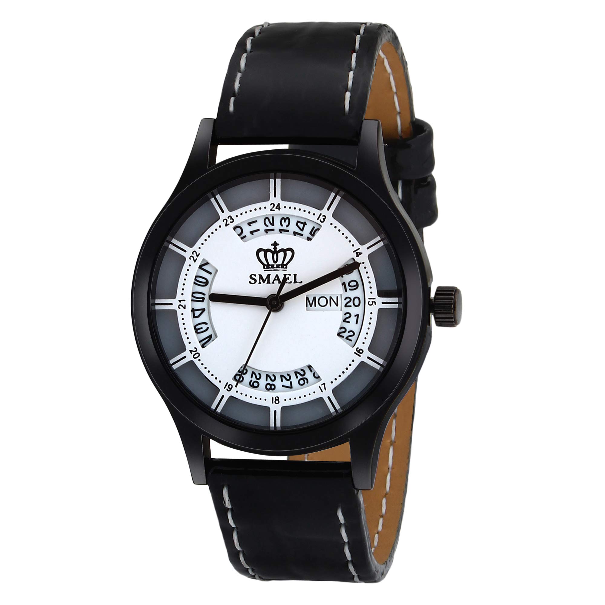 SMAEL Exclusive Quartz Movement Black Leather Strap Day and Date White Dial Analogue Womens and Girls Wrist Watch (CSM93) (B07MHT6K7K) Amazon Price History, Amazon Price Tracker