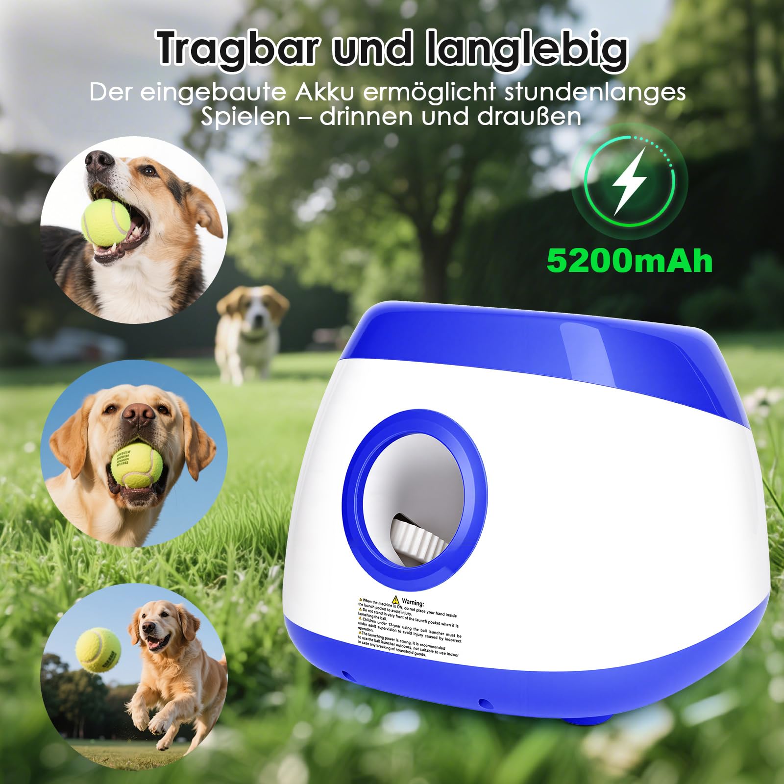 Ballwurfmaschine Hund Automatisch Ballmaschine Interaktives Hundespielzeug Elektrisch mit 6 Stück Hundeball ballwerfer für Hunde Groß und Mittlere