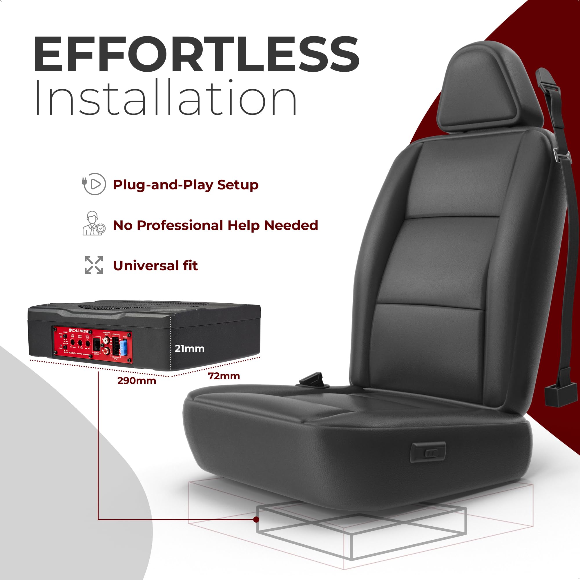 Caliber Haut Parleur Voiture - Caissons de Basse 500W - Subwoofer Voiture - 100W RMS - Noir - 290 x 210 x 72 mm