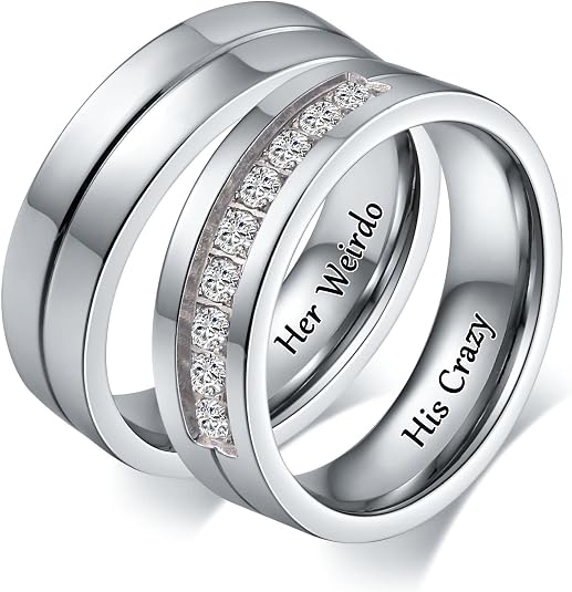 Aeici Stainless Steel Rings for Women Men Couple Ring Matching Set Wedding Bands Cubic Zirconia CZ Silver Silver: Buy Online at Best Price in UAE