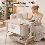 Baby Bassinet, Dortoir Rocking Bedside, Détachable & Basset portable avec 8-Level Hauteur, Mesh respirable, Panier de rangement & Jouet mobile rotatif pour nouveau-nés (Khaki)