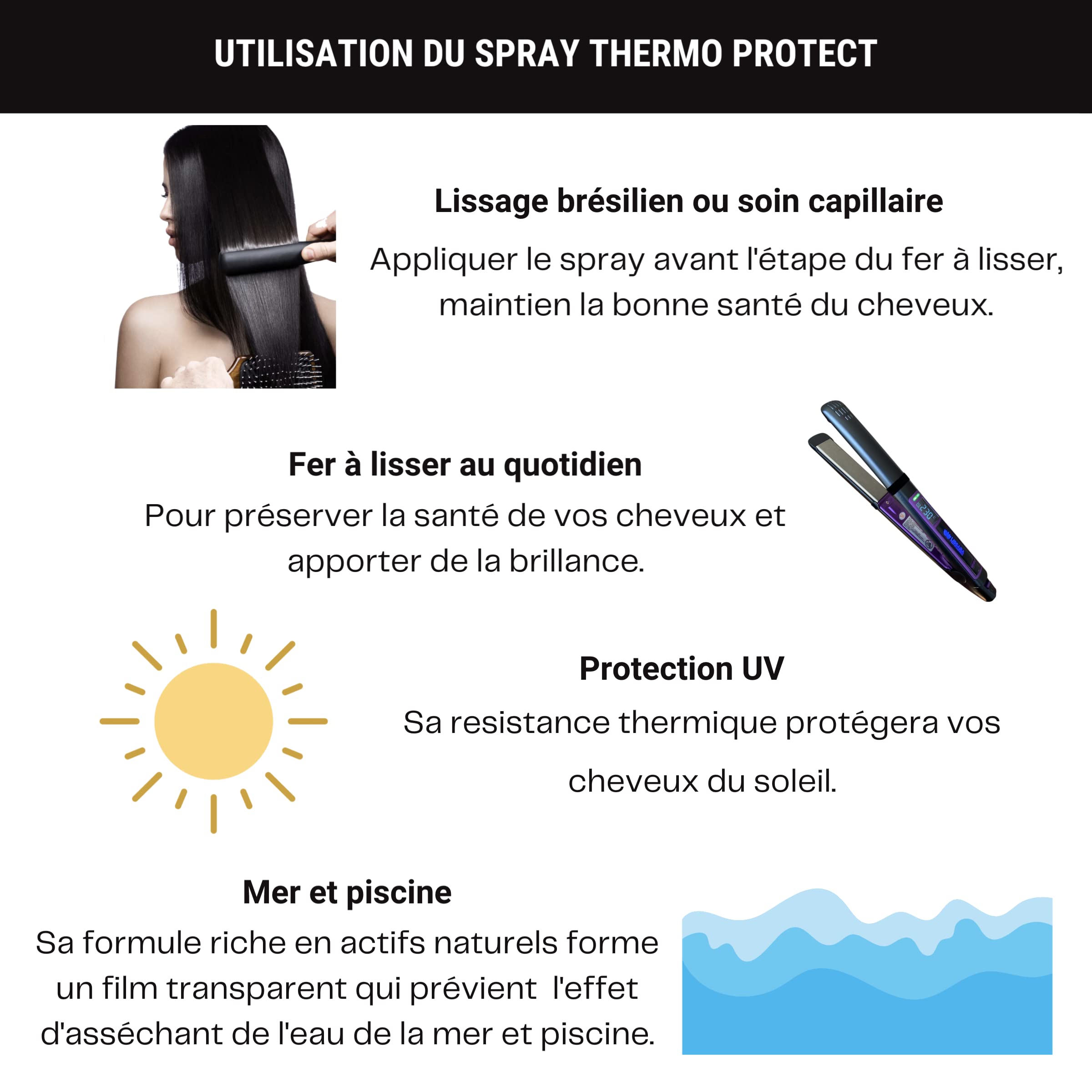 Thermo Protect Lissara Spray z kolagenem i taniną białkową - Pielęgnacja włosów Ochrona przed ciepłem 230 ° C - Naprawa i ochrona bez spłukiwania - Prostownica do włosów i brazylijskie prostowanie - 300ml